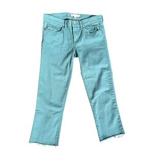 Tory Burch Super Skinny‎ Cropped Jeans Frayed Hem Green Size 28